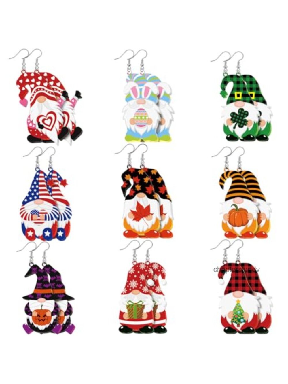 9 Pairs Acrylic Gnome Holiday Earrings French Wire Women